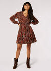 Paisley Print Ruffle Mini Dress, Rust, large