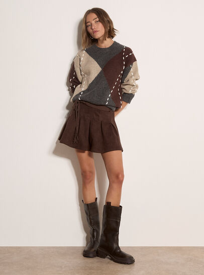Suedette Pleated Mini Skirt