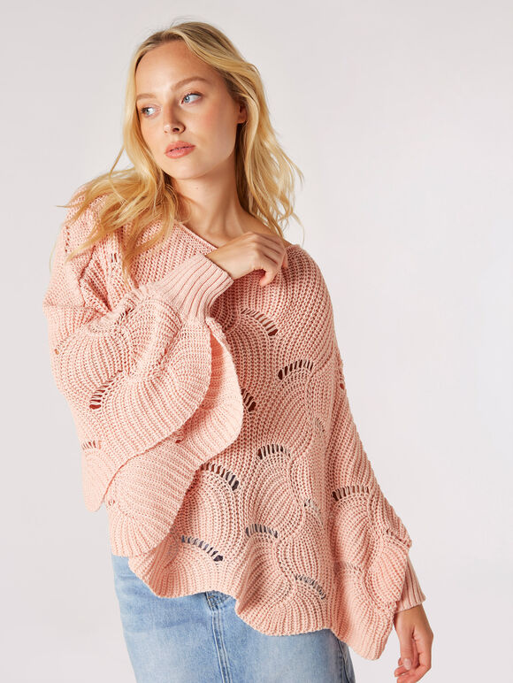 Swirl Knit Poncho Jumper, Corail, grand