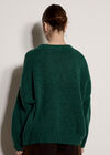 Chunky Knit Flower Applique Jumper, Pine Green, large