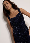 Sequin Velvet Bodycon Mini Dress, Navy, large