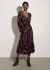 Crepe Folk Floral Midi Dress, Purple, large