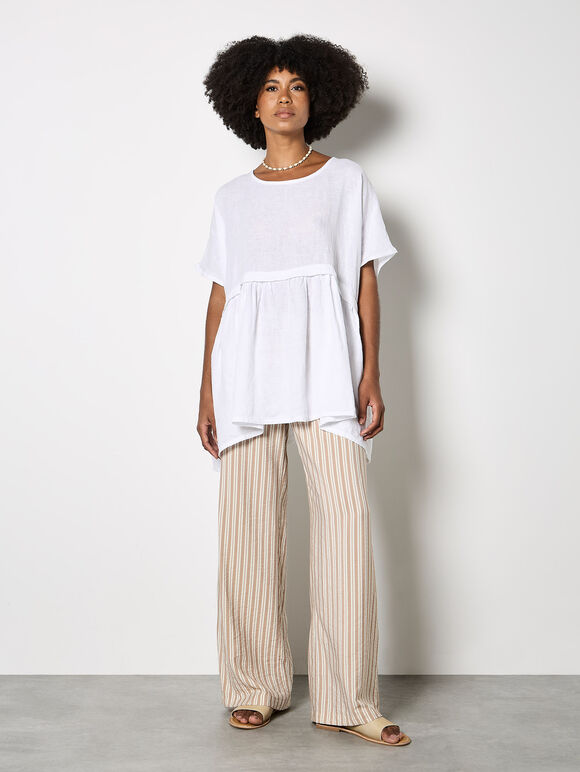 Oversized Pure Linen Tunic, White, large