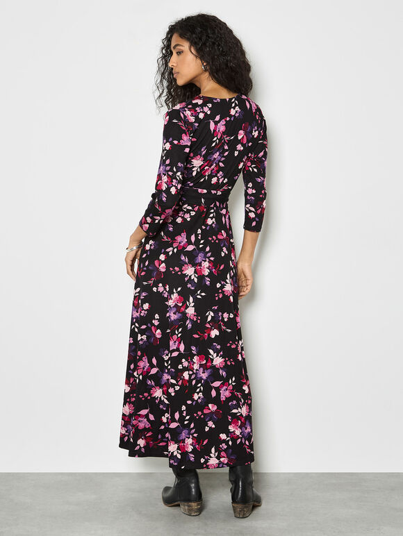Ombre Floral Wrap Maxi Dress, Black, large