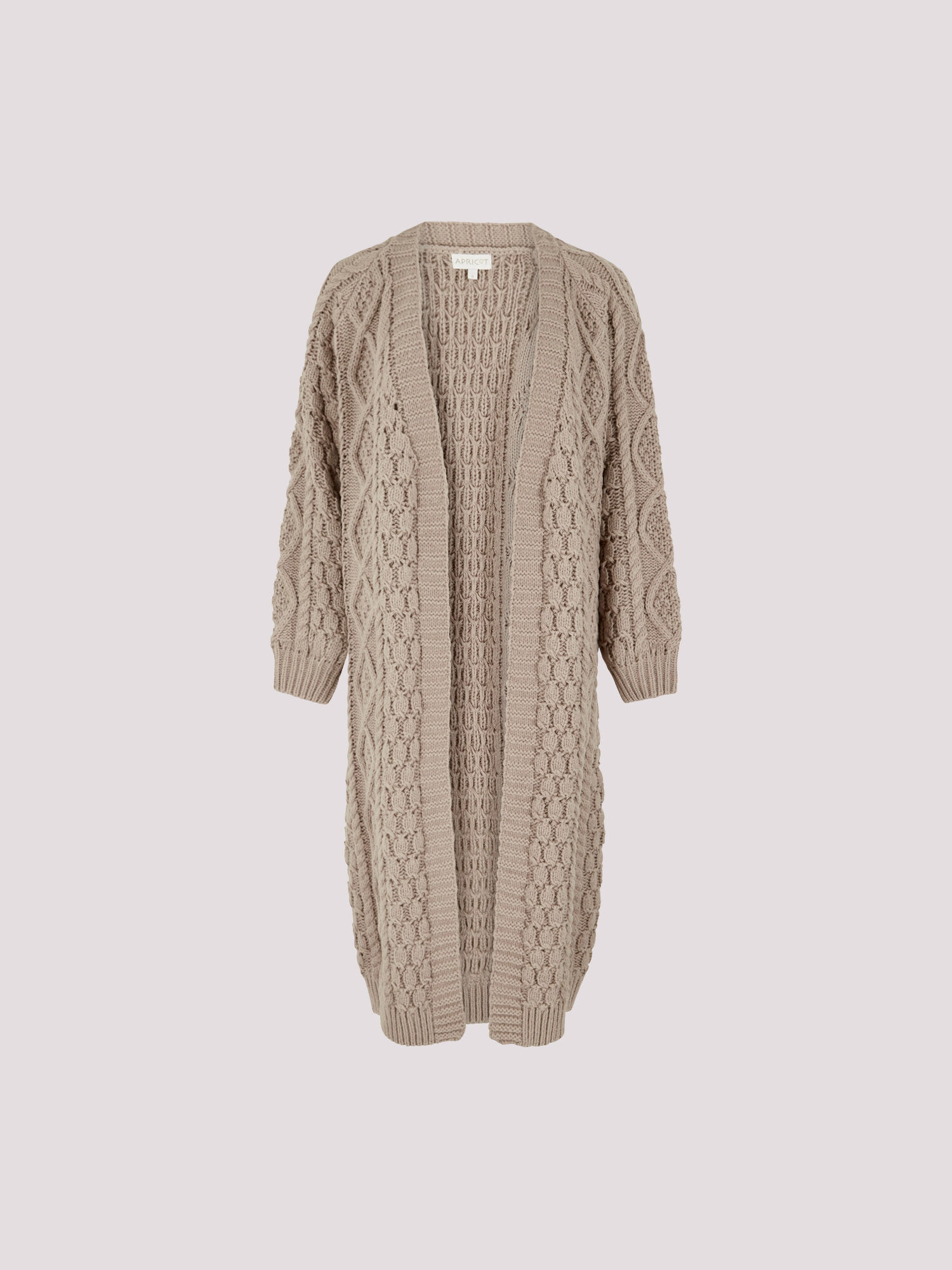 Chunky Cable Knit Longline Cardigan | Apricot Clothing