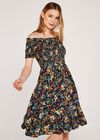 Off Shoulder Botanical Floral Dress, Navy, large