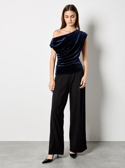 Draped One-Shoulder Asymmetric Velvet Top