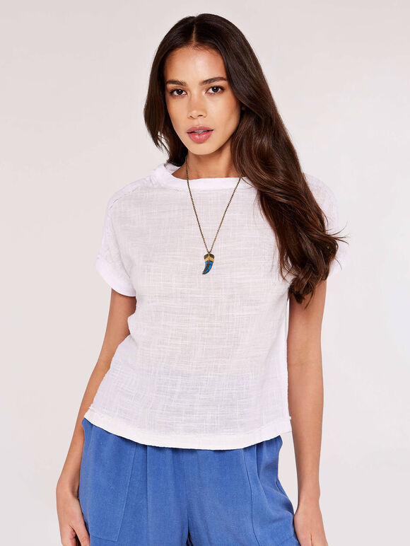 Raw Edge Cotton Tee, White, large