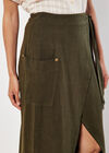 Linen Blend Wrap Midi Skirt, Green, large