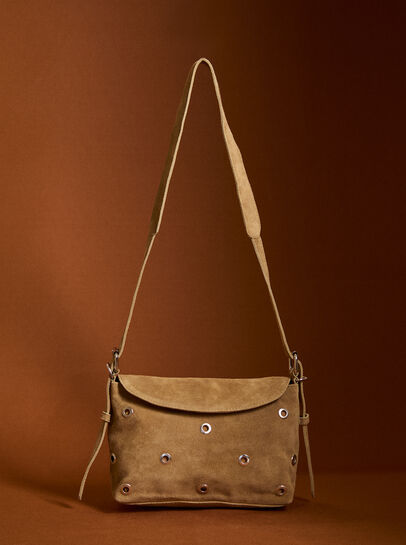 Eyelet Detail Suede Crossbody Bag