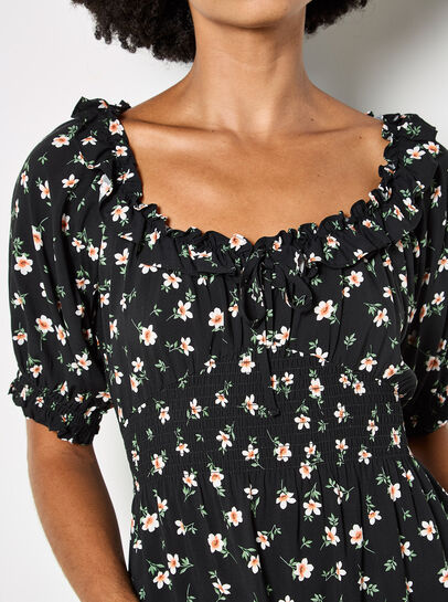 Floral Ruffle Milkmaid Mini Dress