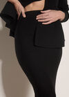 Ribbed Knit Midi Pencil Skirt, Black, large
