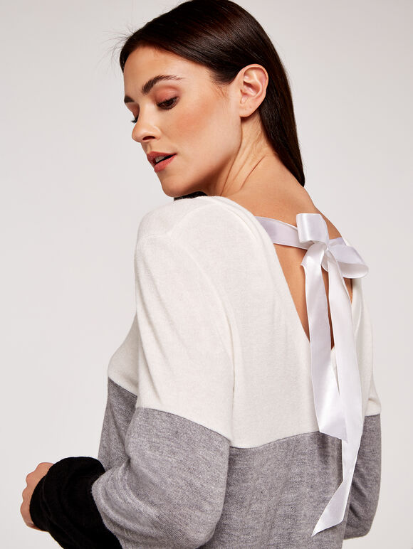Colourblock Ribbon Back Jumper, Black, large