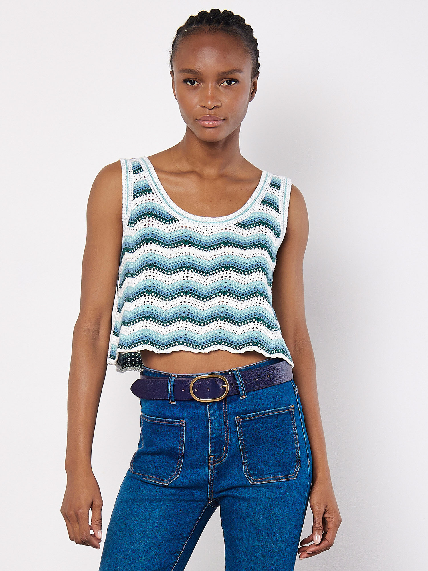 Chevron Hakel Crop Top Apricot Kleidung