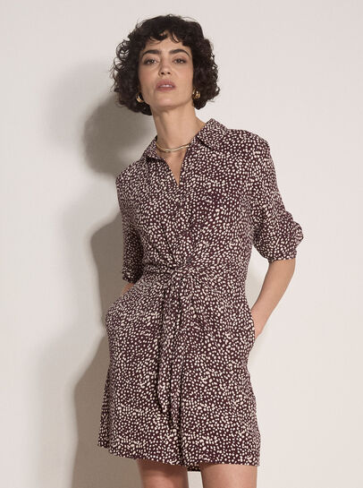 Irregular Spot Crepe Shirt Mini Dress