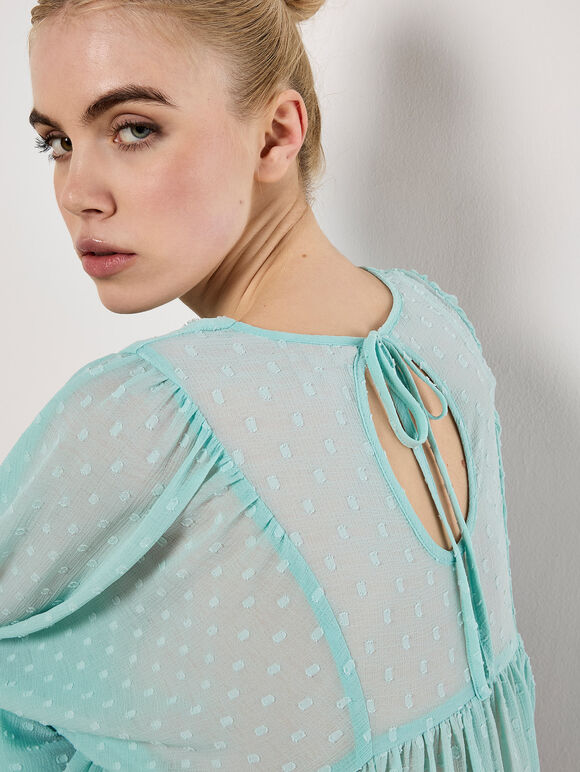 Dobby Bead Embellished Empire Top, Blue, large