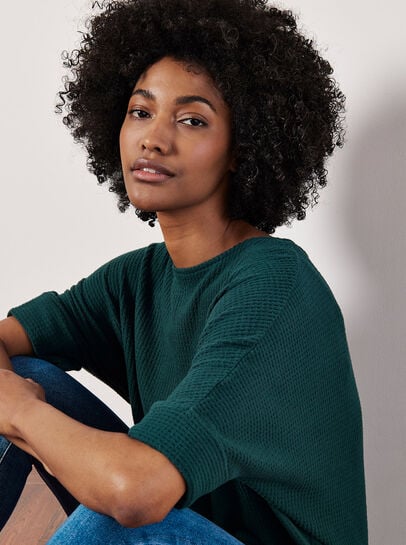 Soft-Touch Batwing Waffle Knit Top