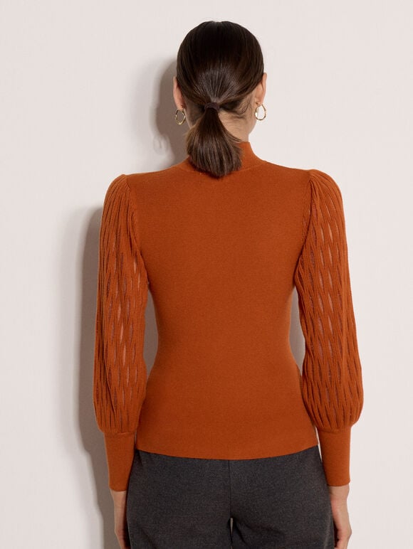 Plait Mesh Sleeve Jumper, Rust, large