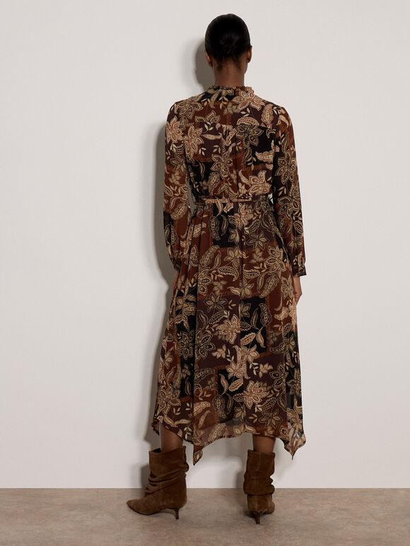 Patchwork Paisley Chiffon Maxi Dress, Brown, large