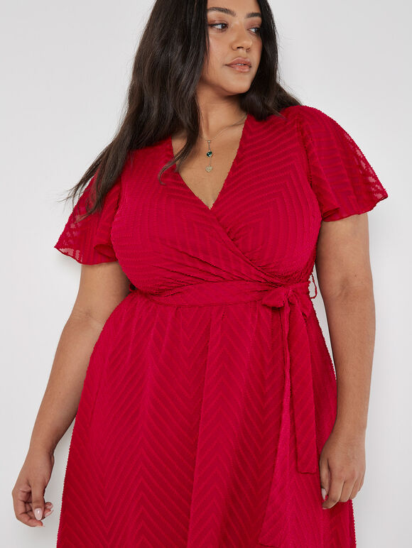 Curve Jacquard Chevron Wrap Robe Midi, Fuchsia, grand