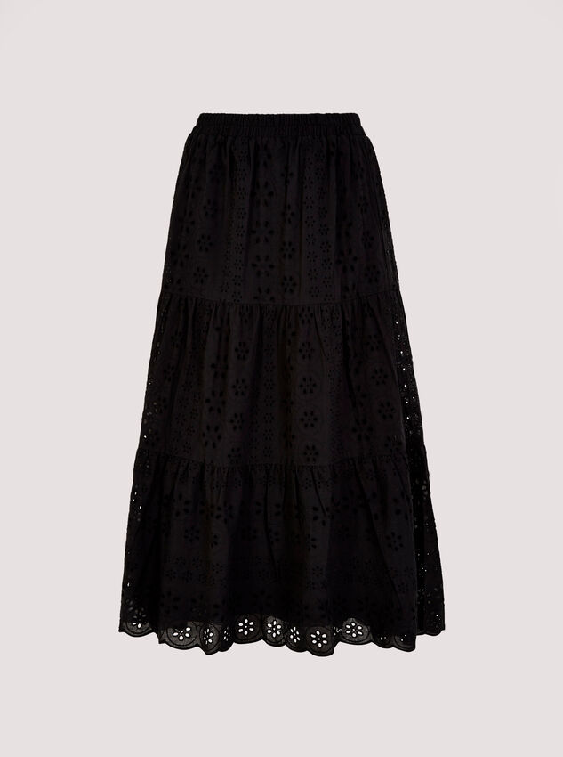 Broderie Anglaise Midi Skirt, Black, large