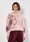 Large Embroidered Flowers Jumper, Pink, large