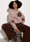 Embroidered Flower Jumper, Mocha, large