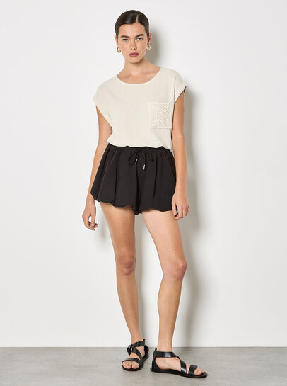 Crochet Pocket Linen Blend T-Shirt