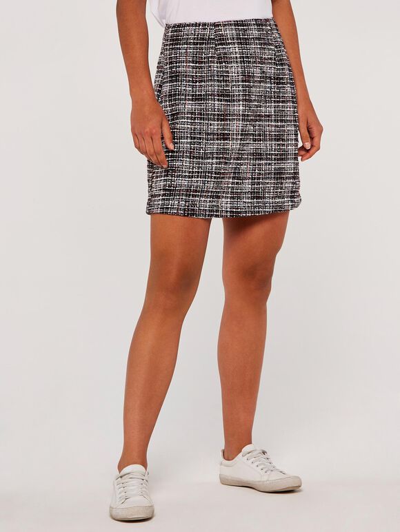 Woven Tweed Skirt, Burgundy, large