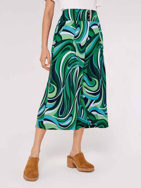 Swirl Print Culotte, Green, large