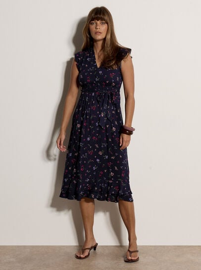 Ditsy Floral Ruffle Midi Dress