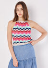 Halter Neck Cotton Crochet Chevron Top, Pink, large