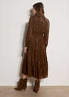 Paisley Metallic Shimmer Tiered Midi Dress, Brown, large