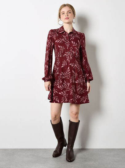 Leaf Print Shirt Mini Dress