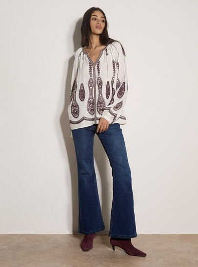 Floral Leaf Embroidered Blouse