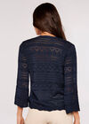 Pointelle Patterned Cardigan, Navy, large