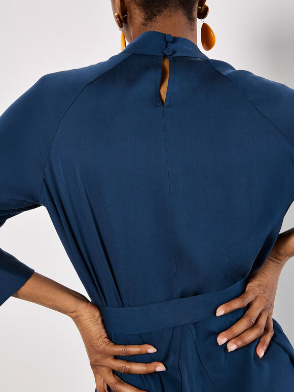 Mock Neck Swing Mini Dress, Navy, large