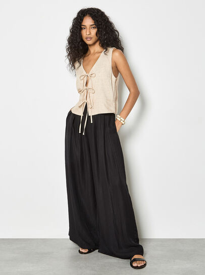 Tie Front Linen Blend Waistcoat