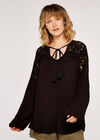 Lace Shoulder Tassel Top, Black, large