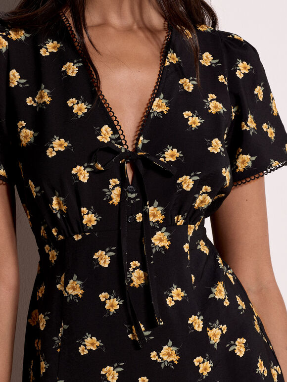 Vintage Floral Mini Tea Dress, Black, large