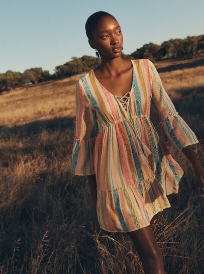 Colourful Pattern Woven Mini Dress