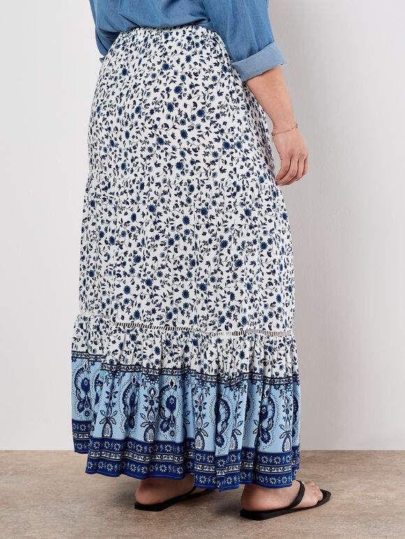 Sarasa Floral Tiered Maxi Skirt, Cream, large