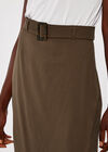 Wrap Buckle Belt Midi Skirt, Brown, large