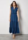 V-Neck Ruffle Tiered Maxi Dress, Blue, large