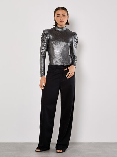 Metallic Foil Ruched Shoulder Top