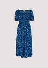 Floral Puff Sleeve Midi Dress, Blue, large