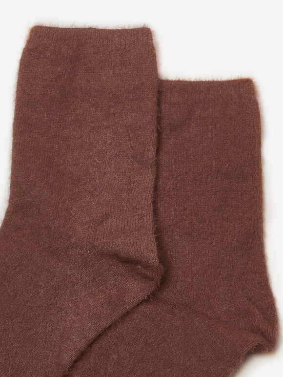 Soft And Fuzzy Plain Socks, Rust, large