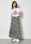 Leaf Print Tiered Midi Skirt, Cream, large