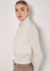 Faux Fur Ribbed Knit Cardigan, Cream, large