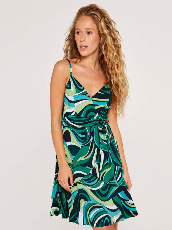 Swirl Ruffle Cami Dress, Green, large